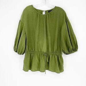Who What Wear Puff Sleeve Peplum Linen Top Size Large
